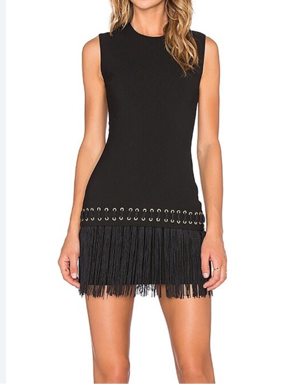 Elizabeth and James Black Sleeveless Fringe Mini Dress